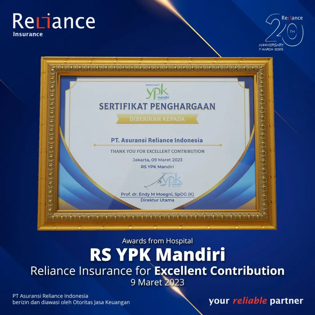 Asuransi Reliance Raih Penghargaan dari RS YPK Mandiri